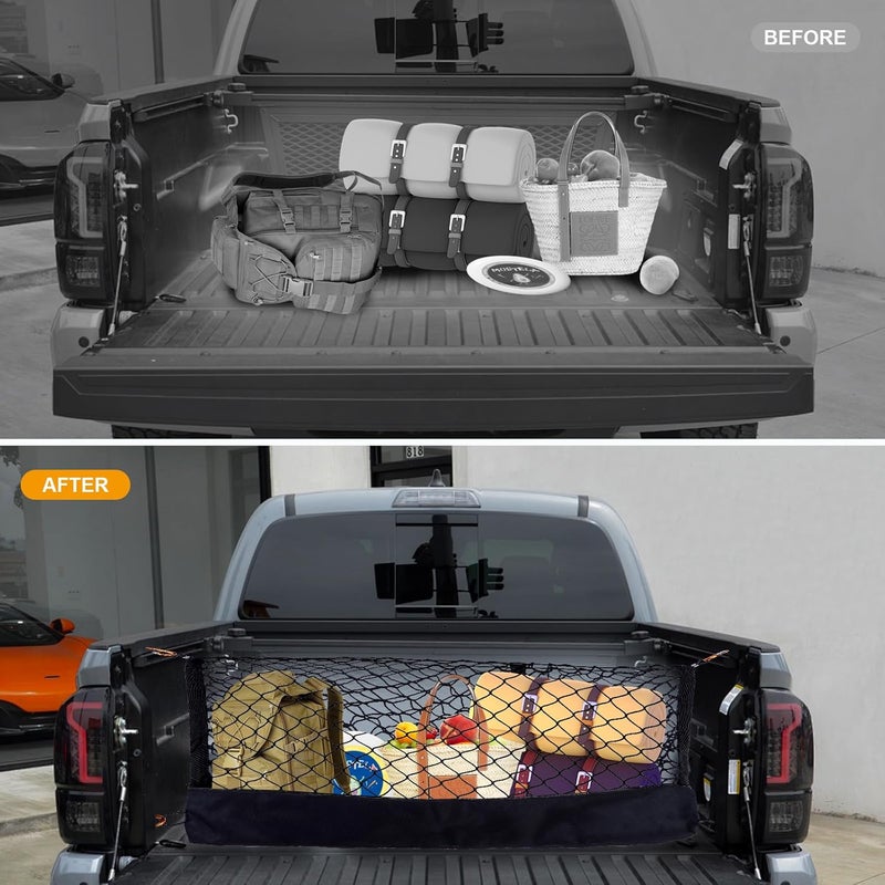 Yinnianets Highly Elastic Truck Bed Cargo Net Compatible with 2017-2025 Nissan Titan,Envelope Style Truck Cargo Net for Titan Accessories, Upgraded Storage Bag & Heavy Duty Carabiners - Image 3